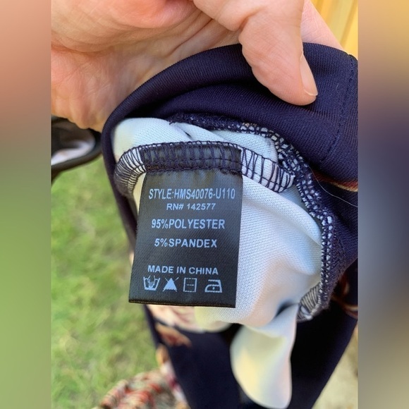 HAUTE Monde NAVY FLORAL HIGH WAIST STRETCH SKIRT MIDI SLIP FIT AND FLARE SZ L - Picture 5 of 5